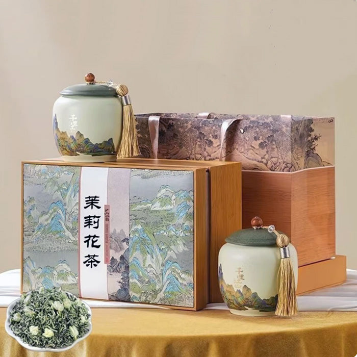 Premium Fuzhou Jasmine Tea Duo Gift Box – Silver Needle & Green Tea Set, 200g